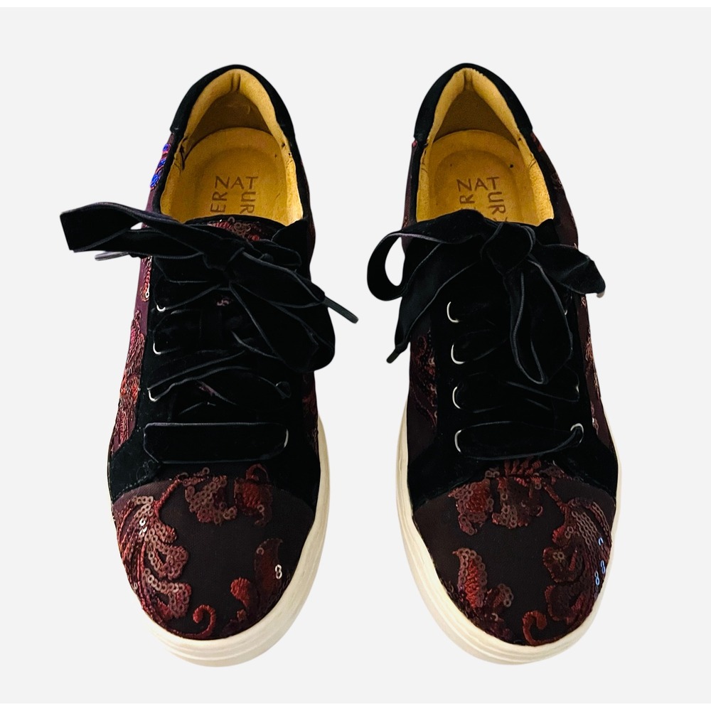 Naturalizer Morrison Velvet & Embroidered‎ Sequins Sneakers Lace Up Size 7